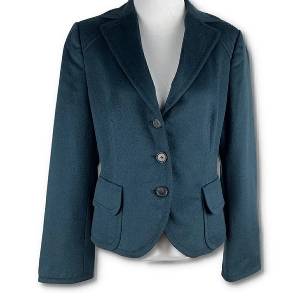 Akris Punto blazer size 8 teal 65% wool 35% Angora 3 button notch collar career - Picture 1 of 12